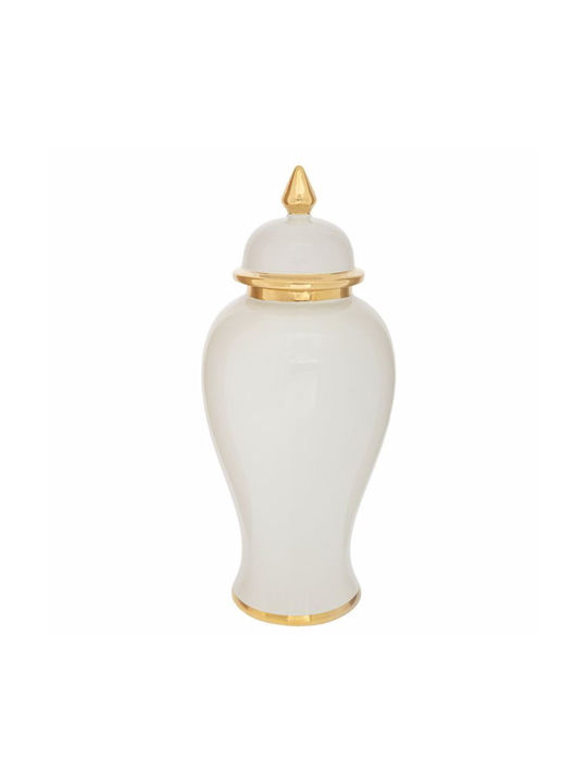 Iliadis Ceramic Vase White Lid Gold Rim Φ18x42cm 88530