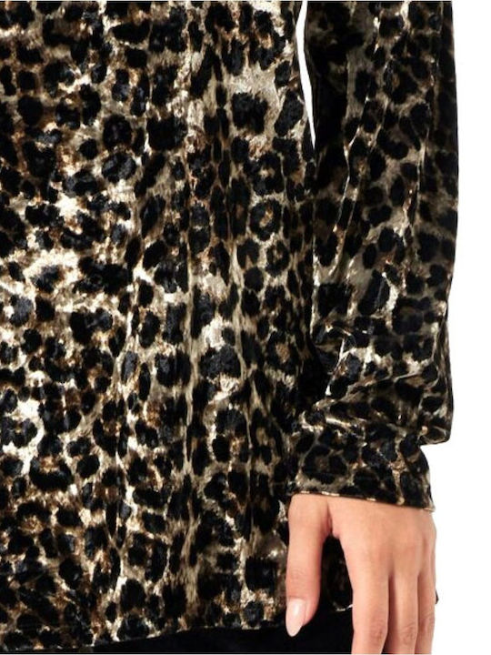 Damen Bluse Samt Tierdruck Leopard