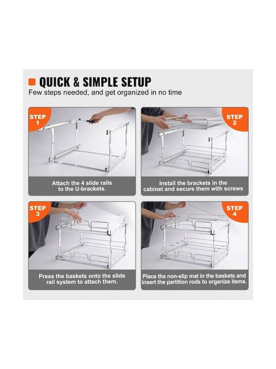 Double Shelf Vevor 16"x21" Cabinet Chrome Steel Sliding Storage Drawers for Kitchen Bathroom Hgs217w21d15ho4auv0
