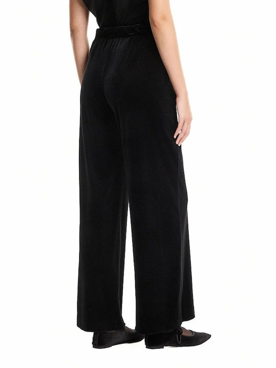 BSB Damen Samt Palazzo-Hose in Normaler Passform Black