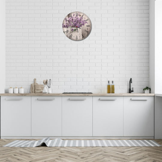 Wall Clock Kitchen Lavender Box Bouquet Decoration 30cm