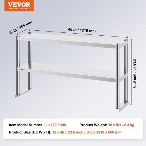 Vevor Ραφιέρα Κουζίνας Γκρι 30.48x121.92cm
