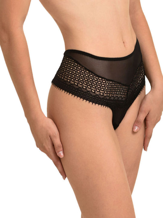High-waisted Women's Brazil with Lace Black