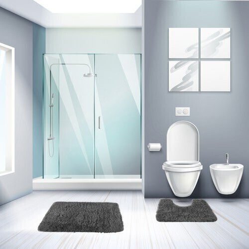 Bathroom Mat Set Gray Ruhhy 24353