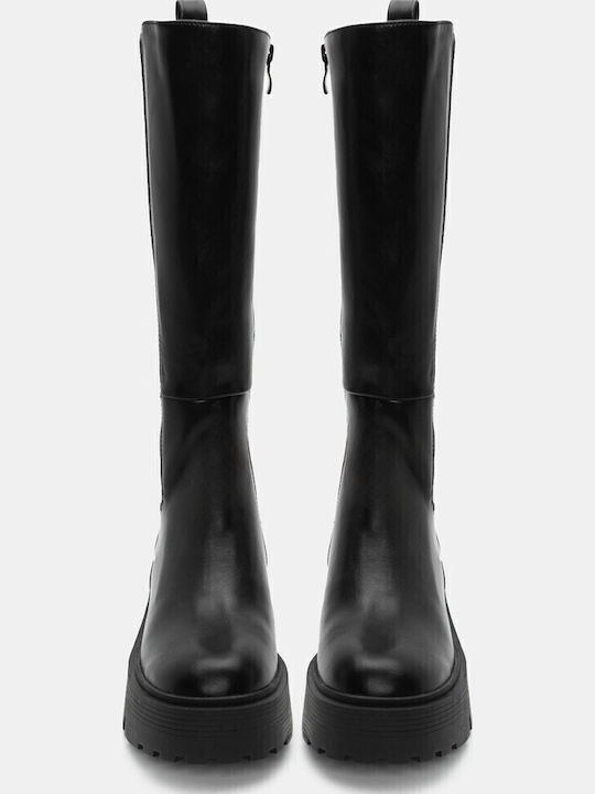 Wildleder Damenstiefel mit mittlerem Absatz Schwarz