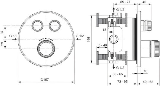 Faucet Ideal Standard Ceratherm Navigo Shower Control 2 Independent Water Flows Round Socket Brass