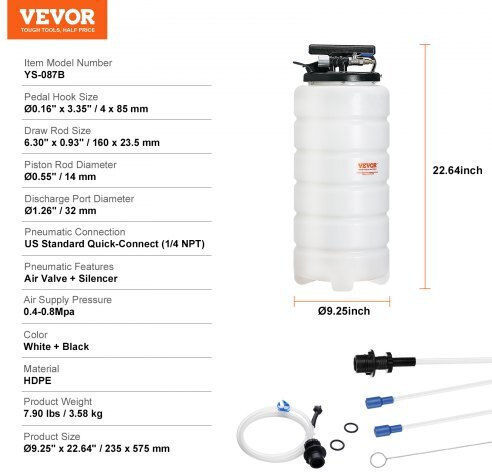 Vevor 15L Pneumatic Manual Fluid Extractor Oil Change for Cars Sdcyq15lqd20caed3v0