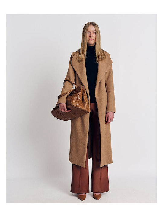 Forel Women's Long Coat with Belt Camel