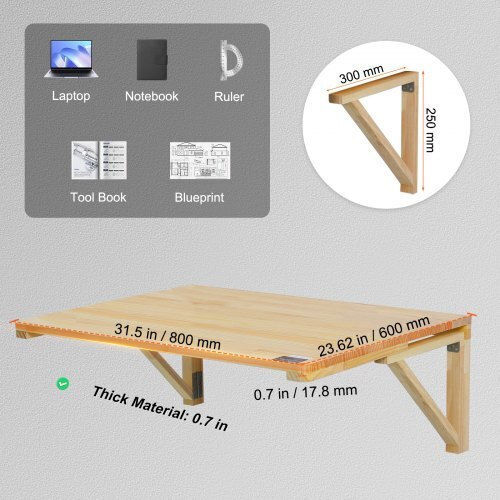 Desk made of Solid Wood Beige 80x60cm