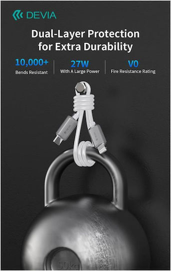 Devia Редовна USB-C към Lightning кабел 27W Бял 1.5м (EC654)