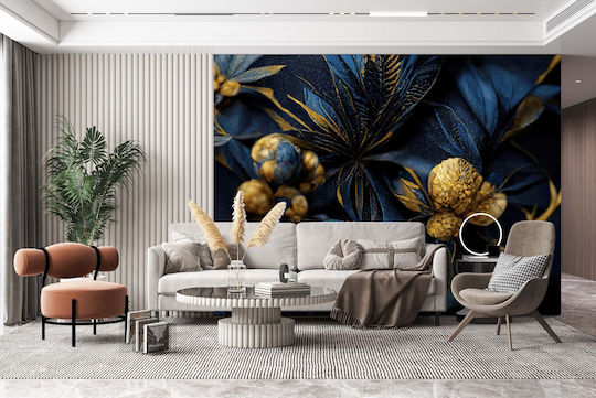 Tapet Mural pentru Living Frunză de Aur Glamour 197x296