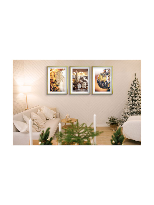 Postere de Crăciun pentru Perete, Living, Ornamente Aurii de Crăciun 3x30x40