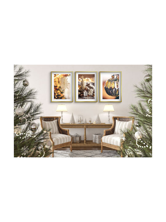 Postere de Crăciun pentru Perete, Living, Ornamente Aurii de Crăciun 3x30x40