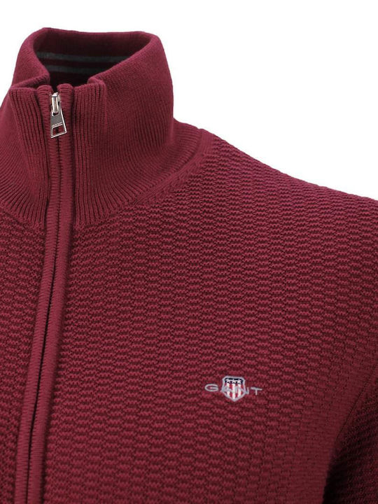 Cotton Men's Knitted Cardigan with Zipper Wine Red