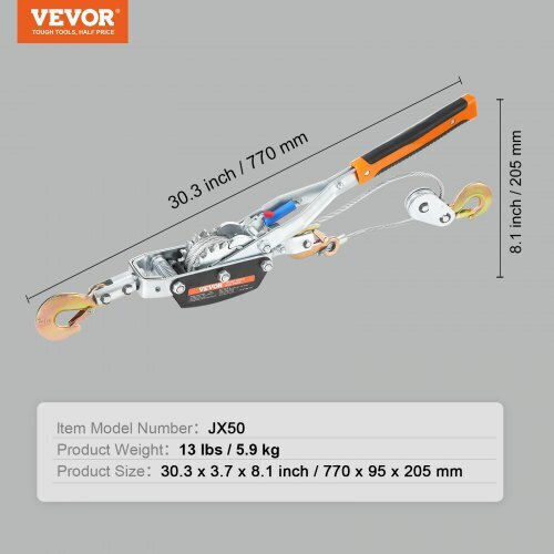 Vevor Χειροκίνητο Βίντσι 5 Τόνων 11.5 Ft Ατσάλινο Καλώδιο 3 Γάντζοι Ισχυρό Εργαλείο Έλξης Διπλά Γρανάζια Ιδανικό Διάσωση Οχημάτων Gssjxq5t13yc77z63v0