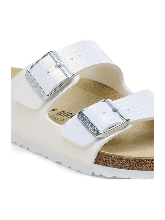 Arizona Bs Birko-flor Embossed Γυναικεία Σανδάλια Shiny Lizard White Narrow Fit