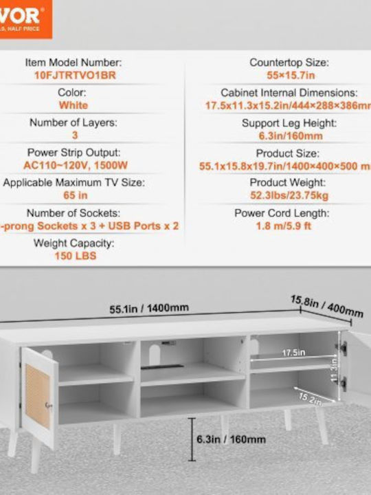 TV Stand White M140xD50xH50cm Vevor