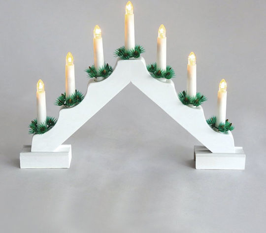 Aca Candle Bridge Christmas Wood White Battery Candlestick 39x30cm