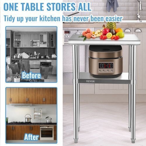 Vevor Stainless Steel Workbench 24x18x36 600lbs Adjustable Shelf & Legs J24x18x36inchuft3v0