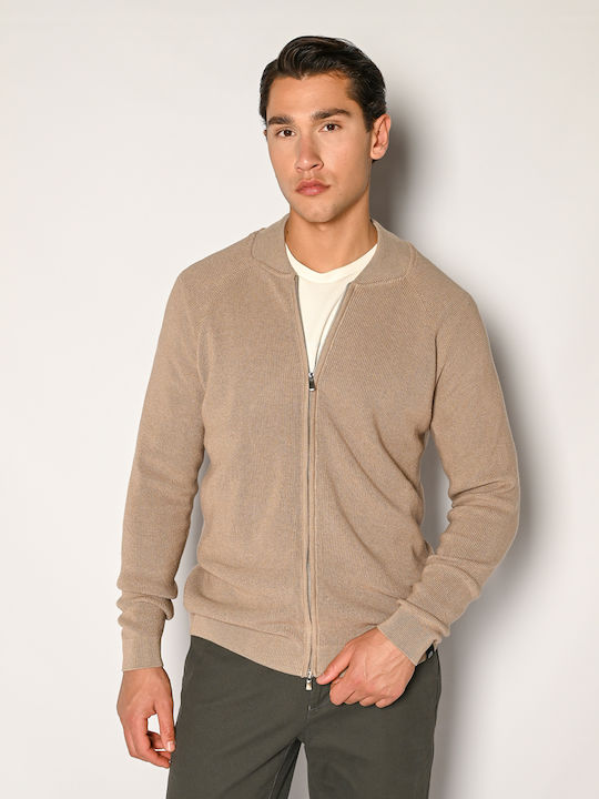 Sogo Men's Cardigan with Zipper Beige