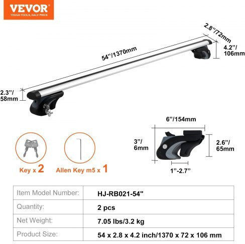 Ράγες Οροφής Vevor 54" Αλουμινίου 200 Lbs Ρυθμιζόμενες Κλειδαριές Cdhgjtyktykcpracfv0