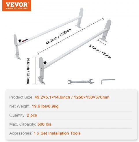 Ράφι Οροφής Vevor Βαν 2 Μπάρες Ρυθμιζόμενο 1200-2000 Mm 227 Kg Chevrolet Express Gmc Savana Xshch250039645ac2v0