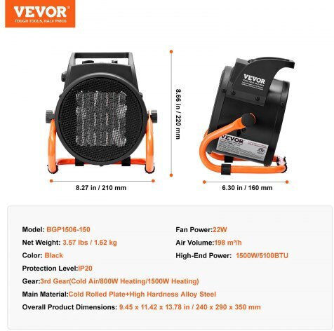 Vevor Βιομηχανικό Ηλεκτρικό Αερόθερμο 2kW