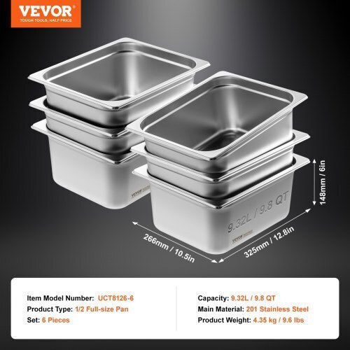 Vevor Recipient Gastronorm Oțel inoxidabil GN1/2