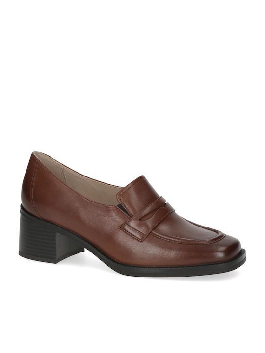 Caprice Leather Tabac Brown Heels