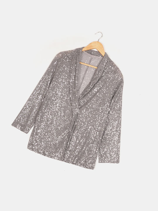 Short Kimono Sequins Silver Silver