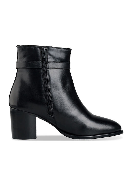 Buckle Strap Mid-heel Booties Δερμάτινα Γυναικεία Μποτάκια Αστραγάλου με Μεσαίο Τακούνι Μαύρα