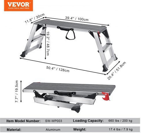Vevor Σκαλοσκαμπό Αλουμινίου με 1 Σκαλοπάτι 48.768cm