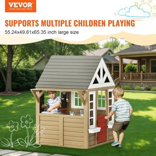 Vevor Multifunctional Wooden Kids Playhouse with Kitchen 140.3x126x166cm