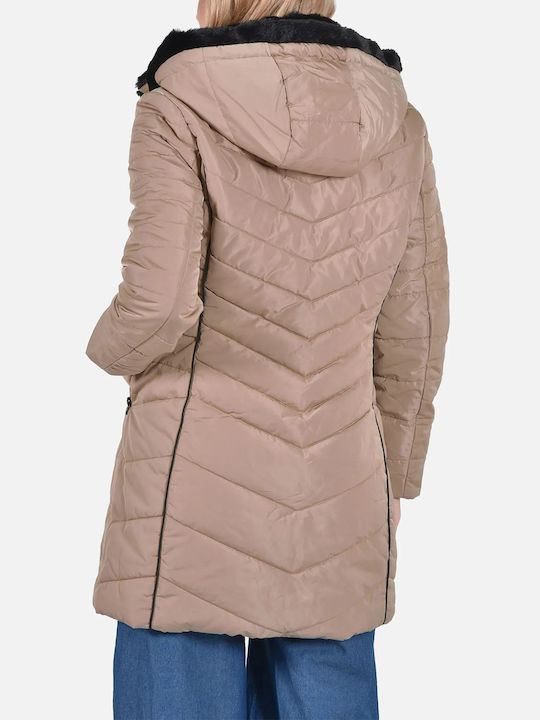 Castor Women's Lifestyle Jacket for Winter with Hood Beige