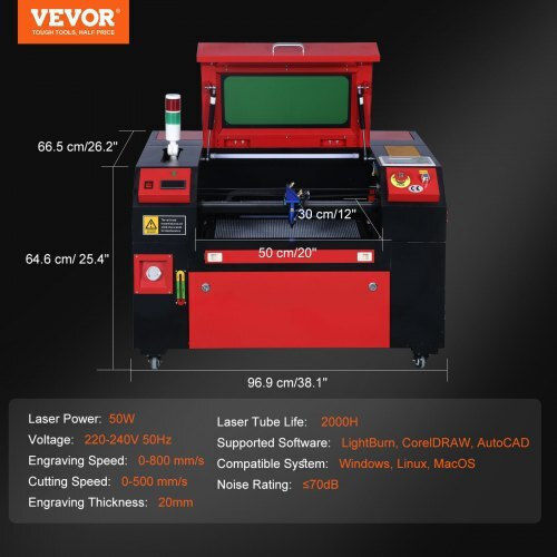 Vevor 50w Laser Engraving Cutting Machine Work Area 300 X 500 Mm Max 20 Mm