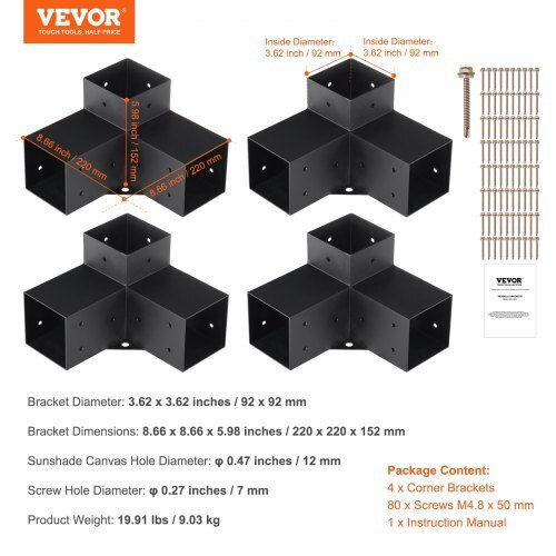 Vevor Βάση για Πέργκολα από Ξύλο 10.1x10.1cm 4τμχ
