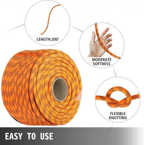 Vevor 9/16" Double Braid Polyester Rope 200ft 1100lbs Dlsbz16mmx61m0001v0