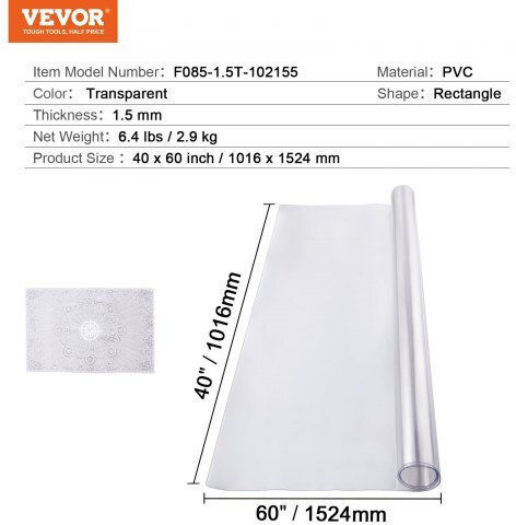 Transparent Table Protector Vevor 40x60 cm 1.5mm Zfxpvczb40x630ch4v0