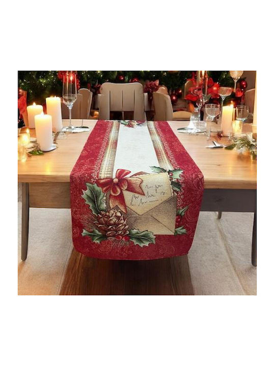 Linea Home Christmas Tablecloth Runner Fabric Red L140xW45cm.