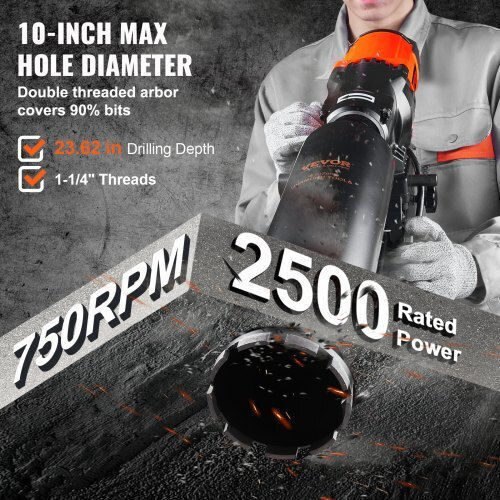 Vevor Ядково свредло 750 об/мин 3200 W мощност 26 см диаметър 60 см дълбочина мокро пробиване
