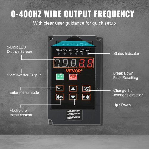 Vevor Vfd 2hp 1.5kw 7.5a 220v Είσοδος 1/3 Φάσης 3 Φάσεις 0-400hz Bpqdq15kw220pc4gyv7