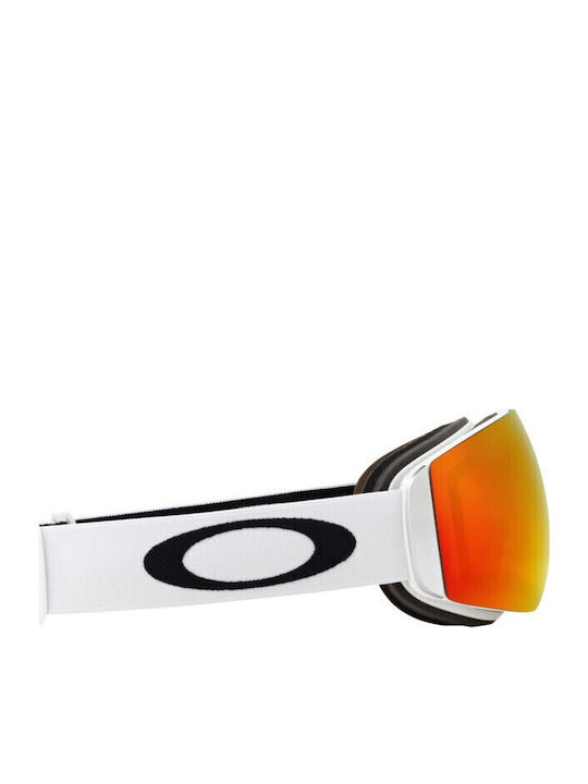 Oakley Flight Deck XM Mască de Schi & Snowboard pentru Adulți Albă cu Lentilă Oglindă Roșie