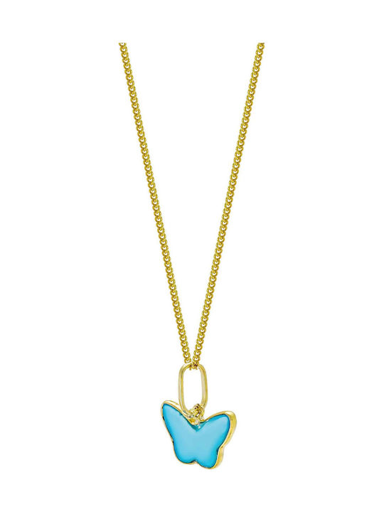 Kiriakos Gofas Halskette mit Schmetterling-Design aus 9K Gold Hellblaue