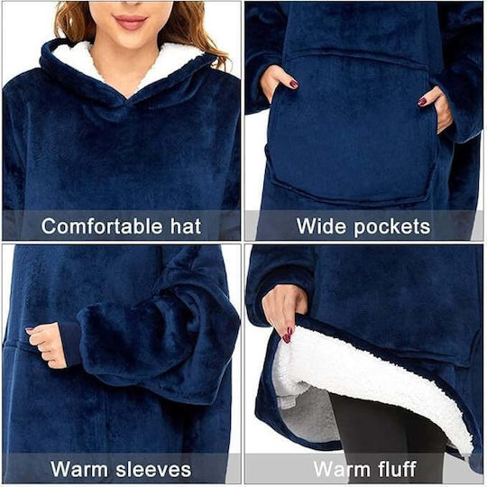 Плед Huggle Hoodie с качулка, мек, много удобен, топъл, един размер, син, червен, черен, сив, лилав