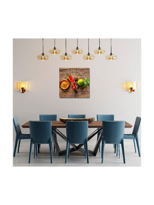 Wall Clock Kitchen Canvas Painting Dining Room Spices 40x40cm
