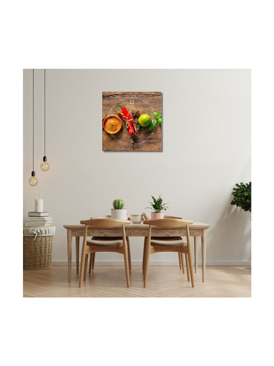 Wall Clock Kitchen Canvas Painting Dining Room Spices 40x40cm