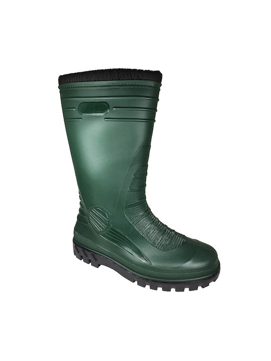 G&G Husky Men's Non-Slip Safety Knee Wellies with Fur Green