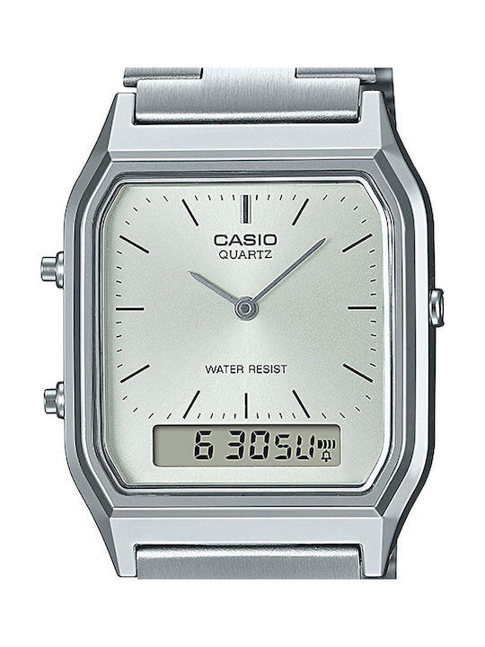 Casio Ανδρικό Ρολόι 29mm Χρονογράφος Μπαταρίας με Ασημί Μεταλλικό Μπρασελέ