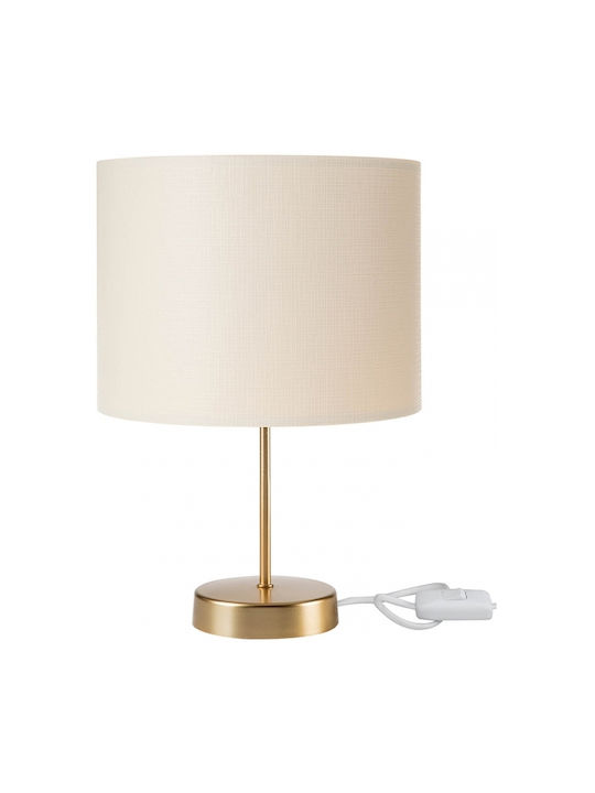 GloboStar Metal Table Lamp for Socket E27 with Beige Shade and Gold Base