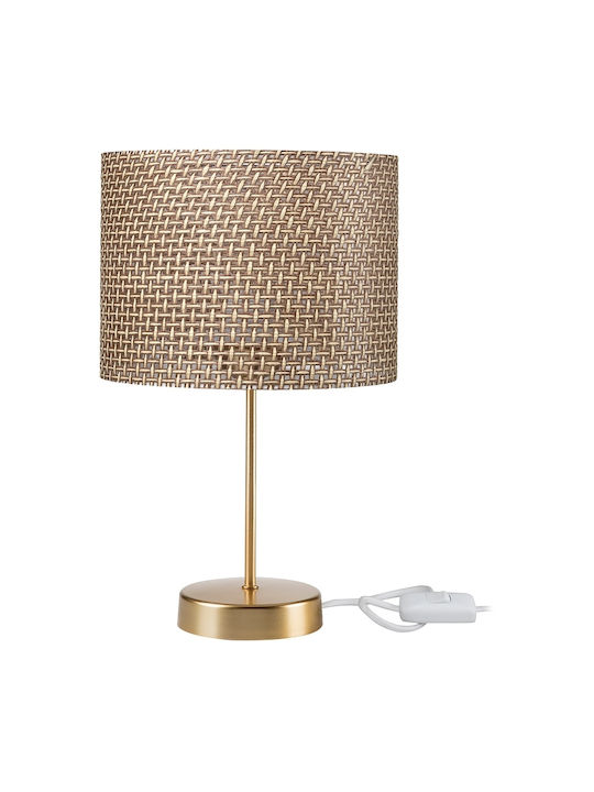 GloboStar Metal Table Lamp for Socket E27 with Brown Shade and Gold Base